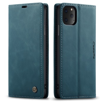 Husa iPhone 11 Pro - CaseMe, slim piele, tip portofel, stand, inchidere magnetica, textura catifelata, Albastru inchis