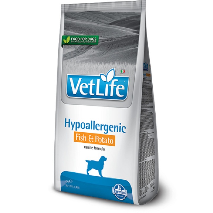 Diétás kutyaeledel, Vet Life Hypoallergén hallal és burgonyával, 12 kg