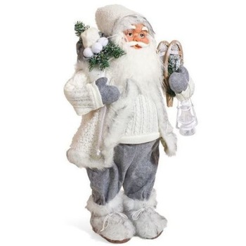 Decoratiune Mos Craciun ART inaltime 45 cm cu felinar,culoare gri-alb Decoratiune Mos Craciun ART inaltime 45 cm cu felinar,culoare gri-alb