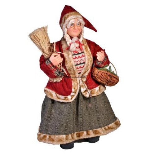 Decoratiune Craciun model Craciunita ART inaltime 61 cm cu surcele si cosulet,culoare rosu-maro