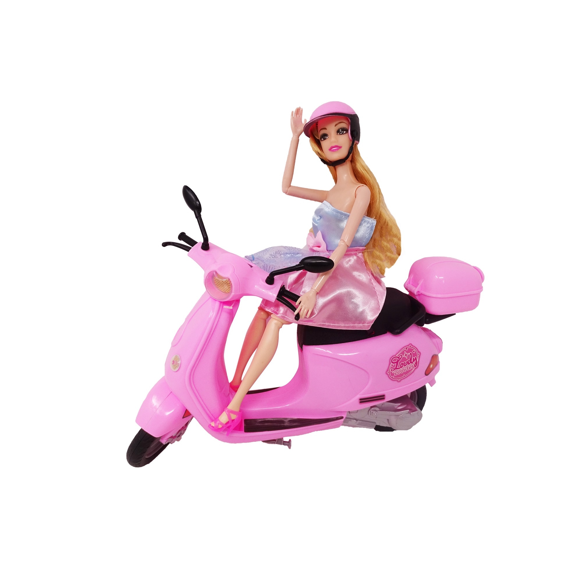 Set Papusa cu Motocicleta, Casca, Roz