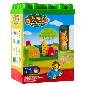 Set de constructie cuburi sau caramizi pentru jungla + 2 figurine leu si girafa pentru copii, ATS, 19 piese Set de constructie cuburi sau caramizi pentru jungla + 2 figurine leu si girafa pentru copii, ATS, 19 piese