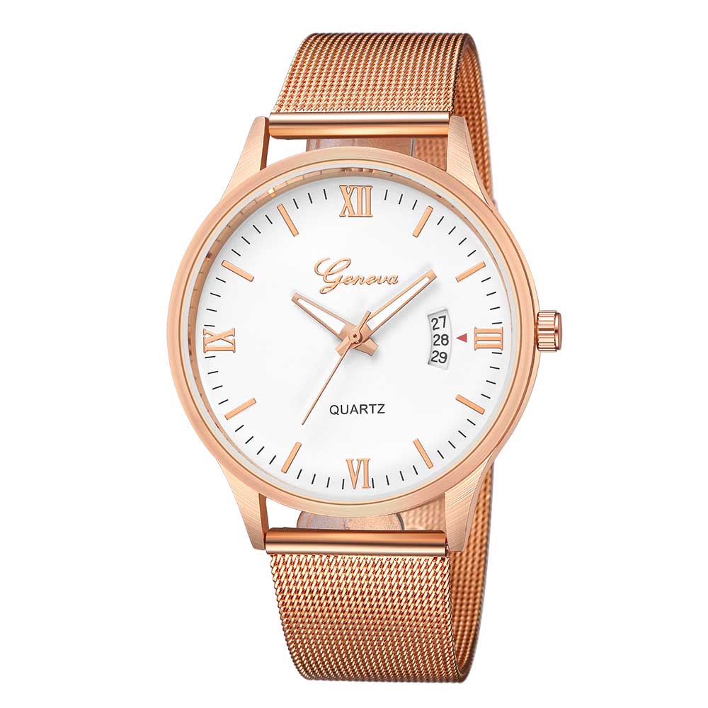 Ceas Geneva Unisex Quartz Casual Elegant Rose/alb, PN999436RAB, curea din metal (mesh), afisaj Analog