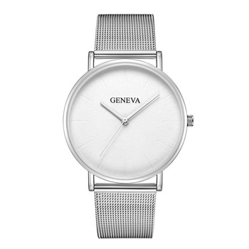 Ceas Geneva Unisex Quartz Casual Elegant Argintiu/alb, PN999425SAB, curea din metal (mesh), afisaj Analog Ceas Geneva Unisex Quartz Casual Elegant Argintiu/alb, PN999425SAB, curea din metal (mesh), afisaj Analog