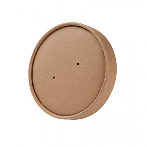 Capace biodegradabile cu aerisire pentru bol carton 400 ml, maro, carton cu PLA, Ø 97 mm, set 25 buc