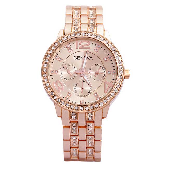 Ceas Geneva Dama Quartz Casual Elegant Rose, PN999163RE, curea din metal (zale), afisaj Analog