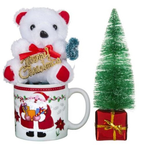 Set, cana cu ursulet si bradut , Craciun