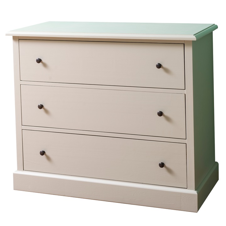 Comoda Szel-Mob cu 3 sertare, culoare gri deschis, 100% lemn masiv, 110x50x90 cm