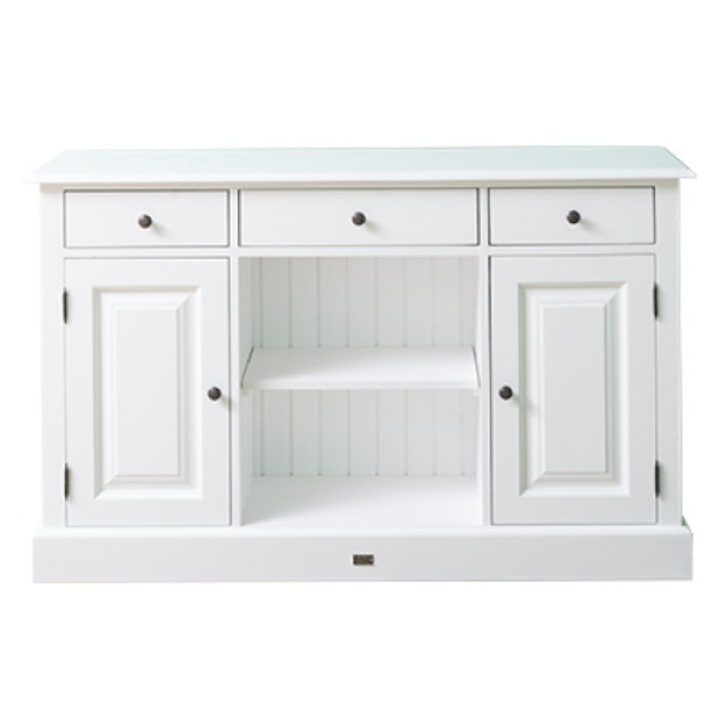 Dulap Szel-Mob cu 2 usi, 3 sertare cu sine, spatiu deschis, culoare alb, 100% lemn masiv, 139x35x85 cm