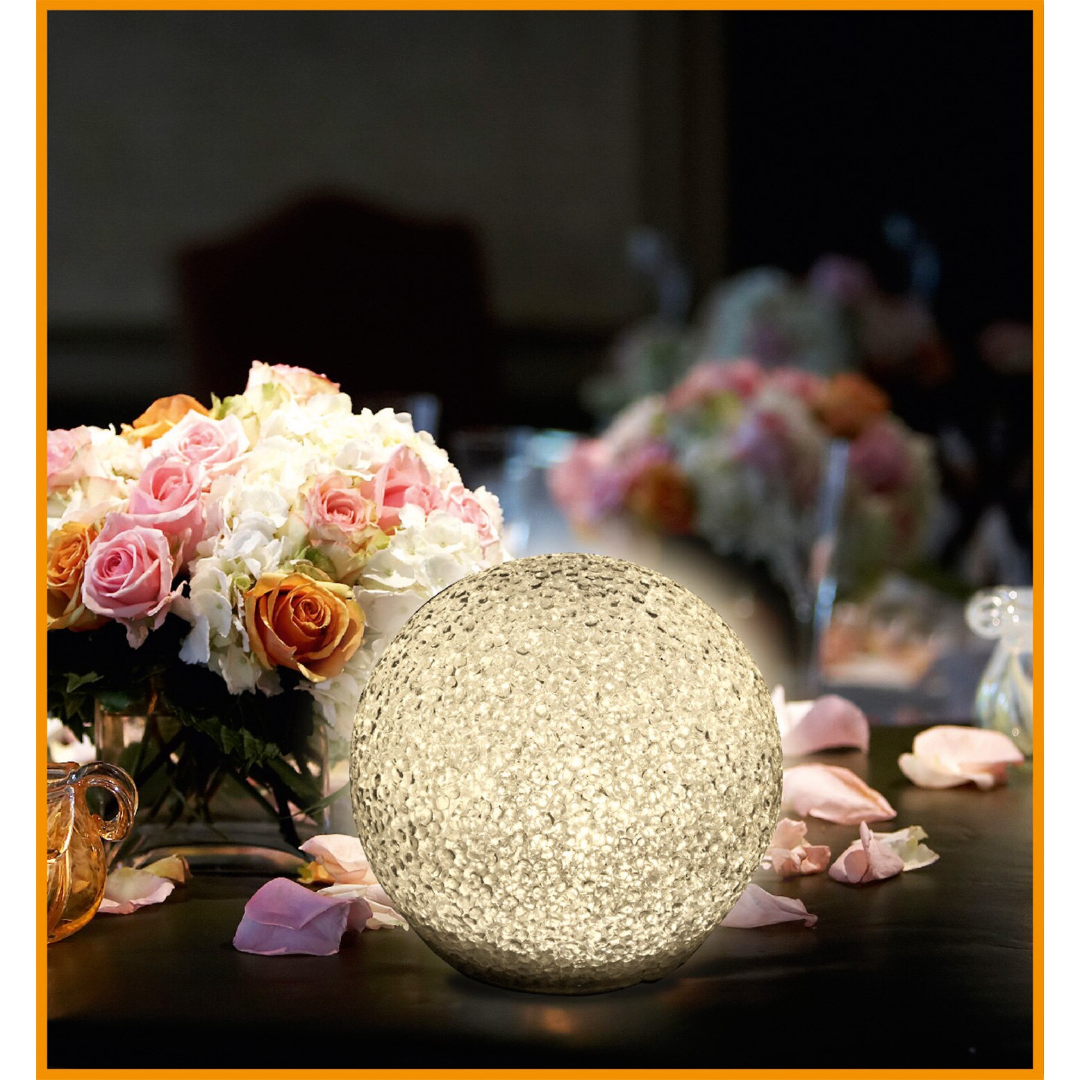 Decoratiune de Craciun, tip glob, decor din sticla, cu leduri stralucitoare, lumina alba, calda, material flexibil EVA, diametrul de 20 cm, Heber