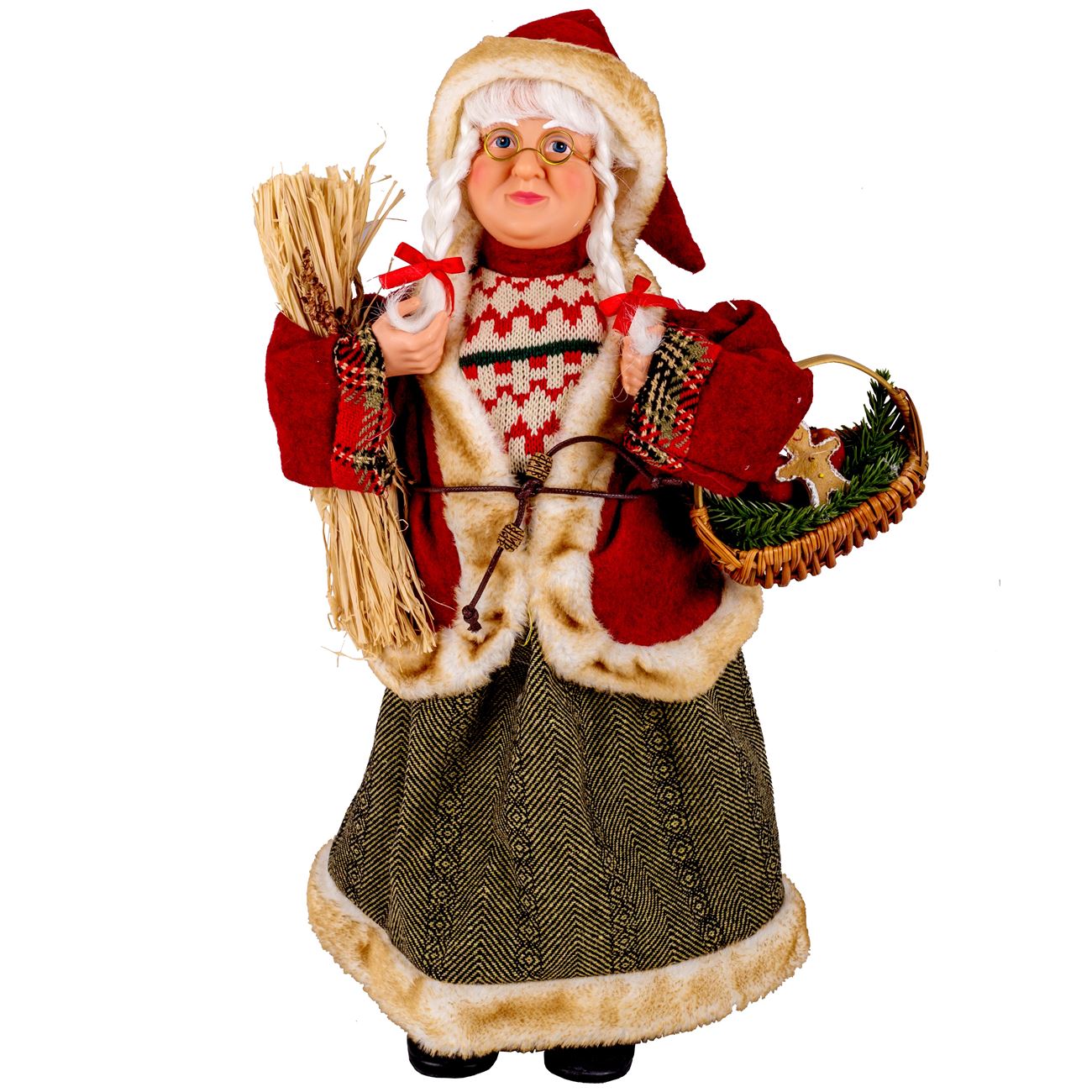 Figurina decorativa, model Mos Craciun, Lady, 45cm, rosu/gri
