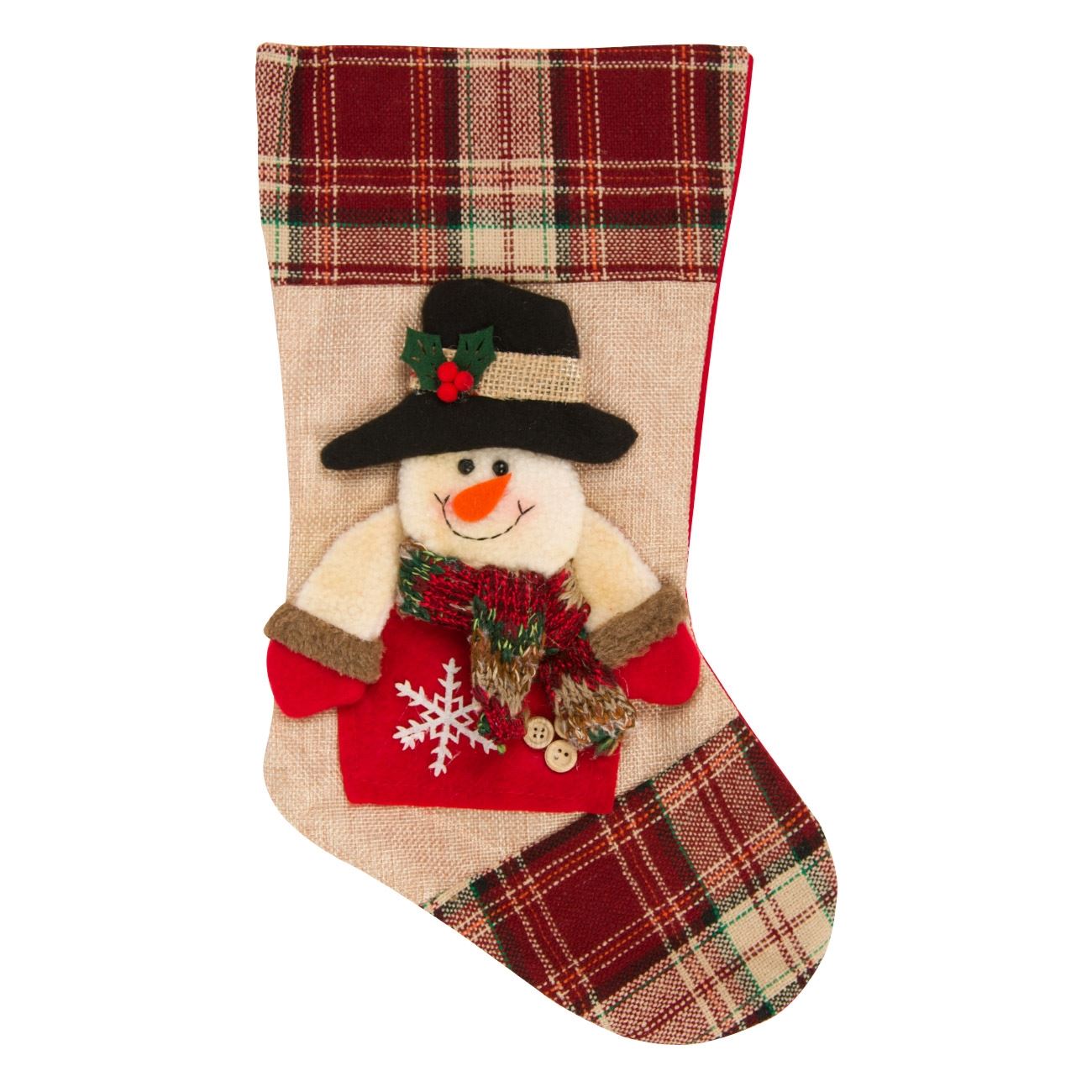 Cizma decorativa de Craciun, model om de zapada 3D, 37 cm, bej/rosu