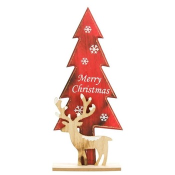 Decoratiune din lemn, Brad rosu cu ren, 29 cm Decoratiune din lemn, Brad rosu cu ren, 29 cm