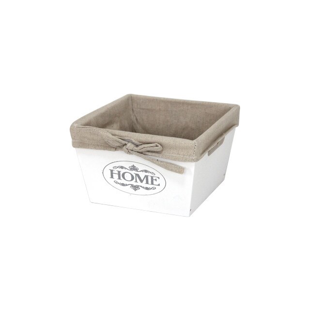 Cos decorativ lemn textil pentru depozitare RAKI 16x16x8cm alb