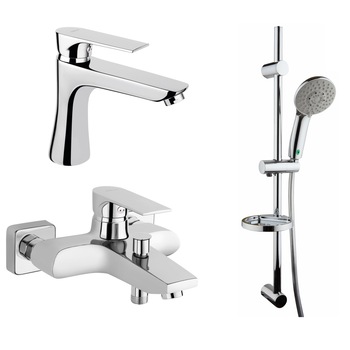 Set FERRO SQUARE & DOPPIO Verde Line 3in1: Baterie cada-dus + Baterie lavoar + Set de dus DOPPIO Verde Line cu 3-functii: ploaie, masaj, mix, functie ECO: limitare debit de apa pana la 1,5 l /min Set FERRO SQUARE & DOPPIO Verde Line 3in1: Baterie cada-dus + Baterie lavoar + Set de dus DOPPIO Verde Line cu 3-functii: ploaie, masaj, mix, functie ECO: limitare debit de apa pana la 1,5 l /min