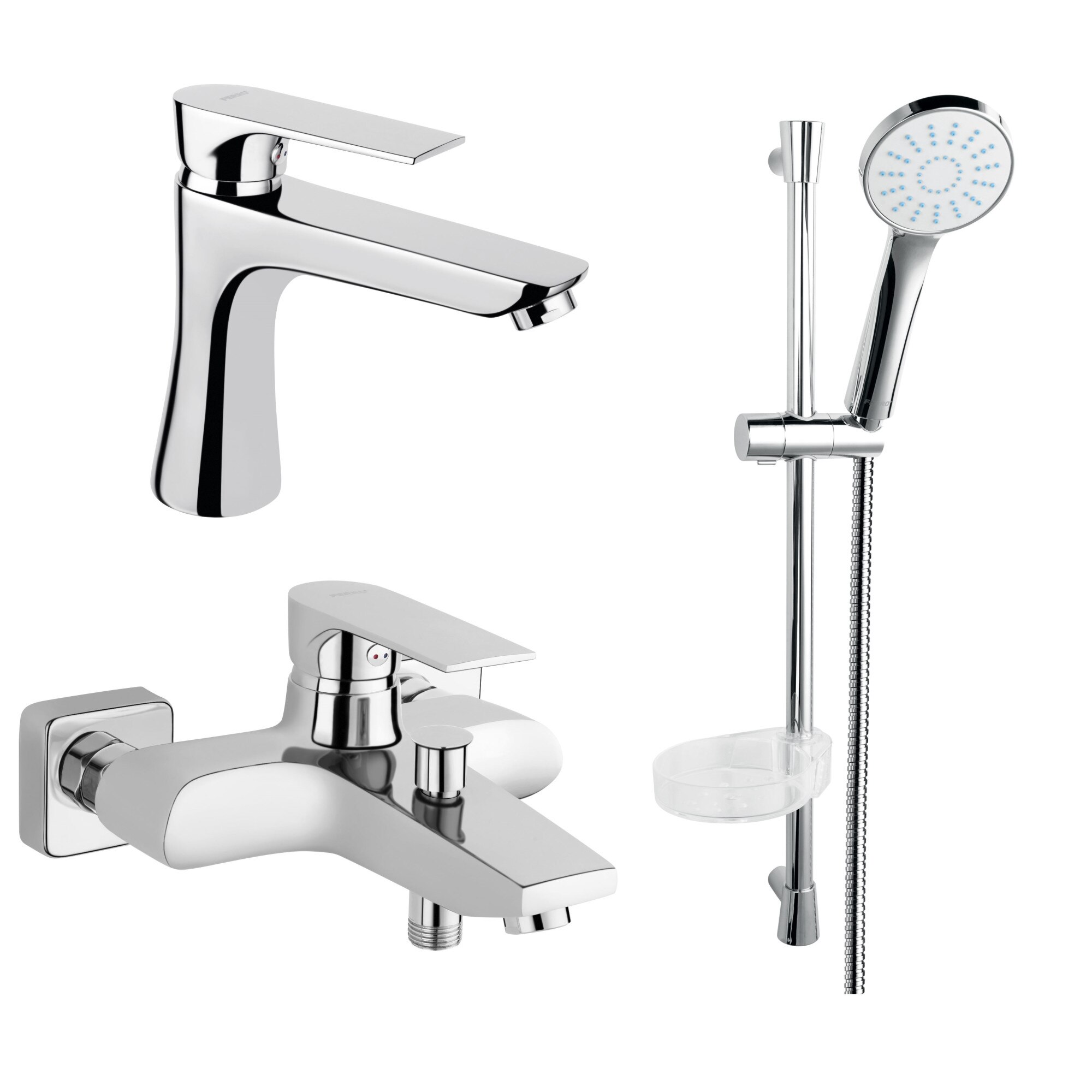 Set FERRO SQUARE & BELLIS 3in1: Baterie cada-dus + Baterie lavoar + Set de dus BELLIS cu 1-functie: ploaie