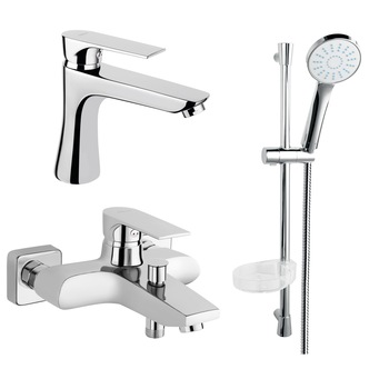 Set FERRO SQUARE & BELLIS 3in1: Baterie cada-dus + Baterie lavoar + Set de dus BELLIS cu 1-functie: ploaie Set FERRO SQUARE & BELLIS 3in1: Baterie cada-dus + Baterie lavoar + Set de dus BELLIS cu 1-functie: ploaie