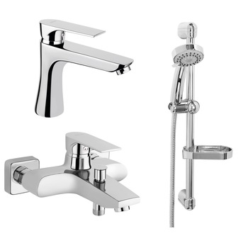 Set FERRO SQUARE & EGO 3in1: Baterie cada-dus + Baterie lavoar + Set de dus EGO cu 3-functii: ploaie, masaj, mix Set FERRO SQUARE & EGO 3in1: Baterie cada-dus + Baterie lavoar + Set de dus EGO cu 3-functii: ploaie, masaj, mix
