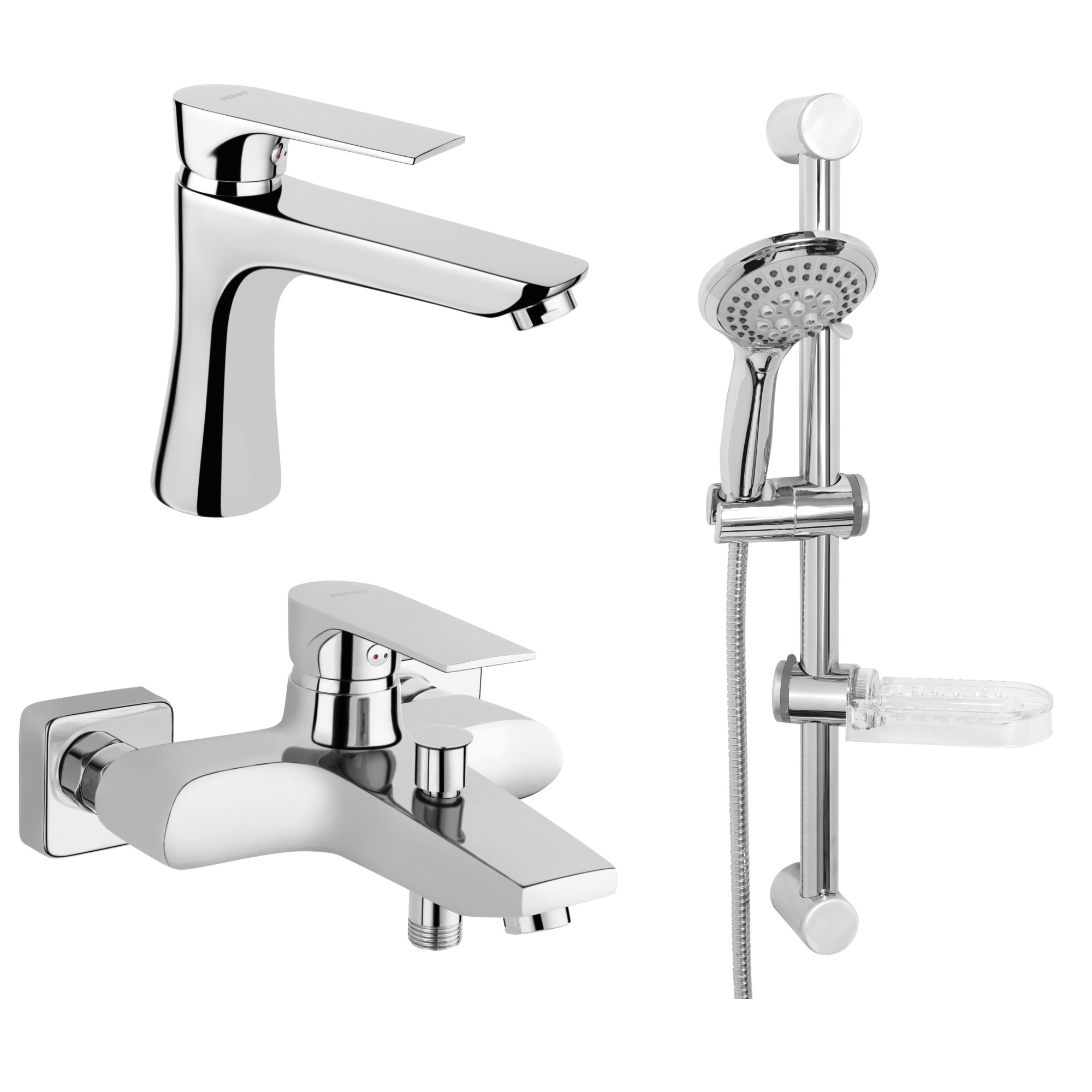 Set FERRO SQUARE & EMO 3in1: Baterie cada-dus + Baterie lavoar + Set de dus EMO cu 5 functii: ploaie, masaj, mix, usor, ceata