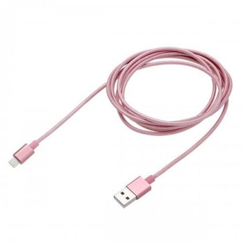 Cablu de date sau incarcare pentru iPhone, iPod, iPad, 3M, textil, Roz Cablu de date sau incarcare pentru iPhone, iPod, iPad, 3M, textil, Roz