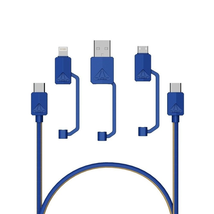 Cablu multifunctional XTAR PDC-3 3A, albastru,1.2m, Tip-C, Micro USB, Lightning Mac, USB-A