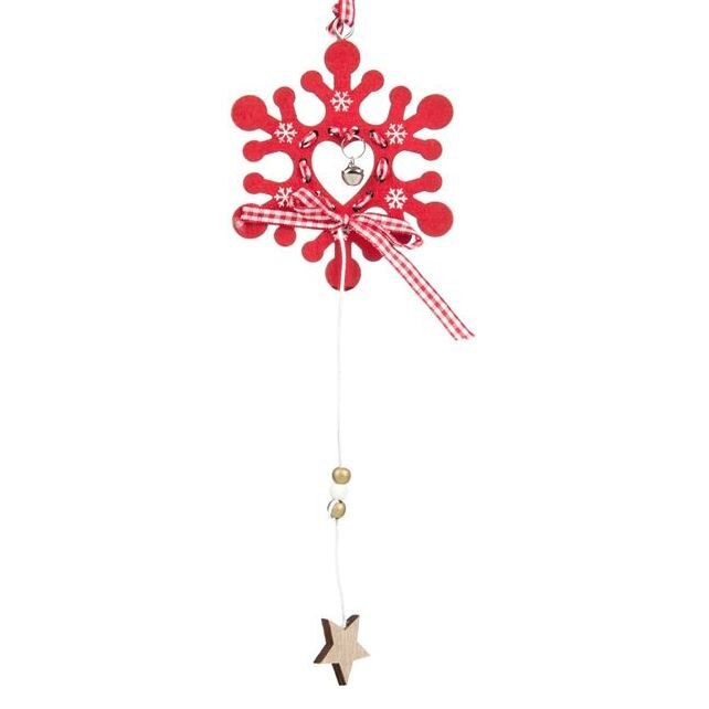 Ghirlanda din lemn pentru Craciun, Fulg Rosu, 25 cm