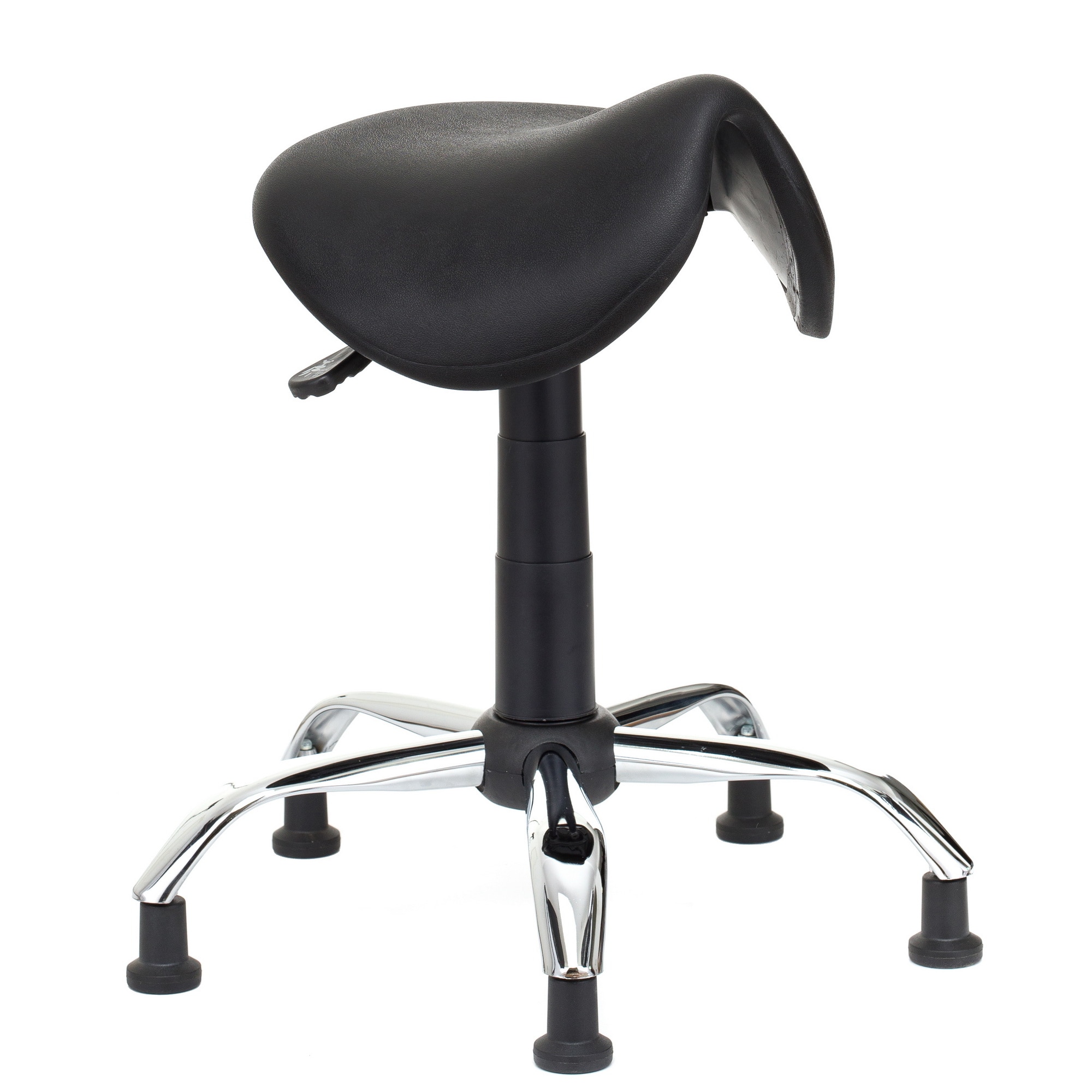 Scaun laborator QMOBILI 1290 MIU CR VE Negru, sezut poliuretan, baza cromata, picioare fixe (ventuze)