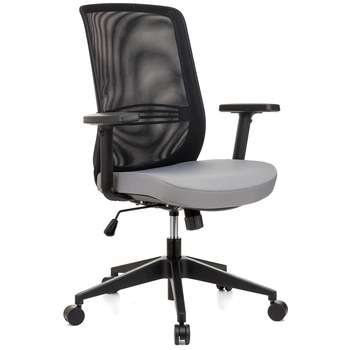 Scaun ergonomic QMOBILI NEGE Gri, sezut stofa, spatar mesh negru, mecanism balans, suport lombar, brate reglabile 1D, baza polipropilena Scaun ergonomic QMOBILI NEGE Gri, sezut stofa, spatar mesh negru, mecanism balans, suport lombar, brate reglabile 1D, baza polipropilena