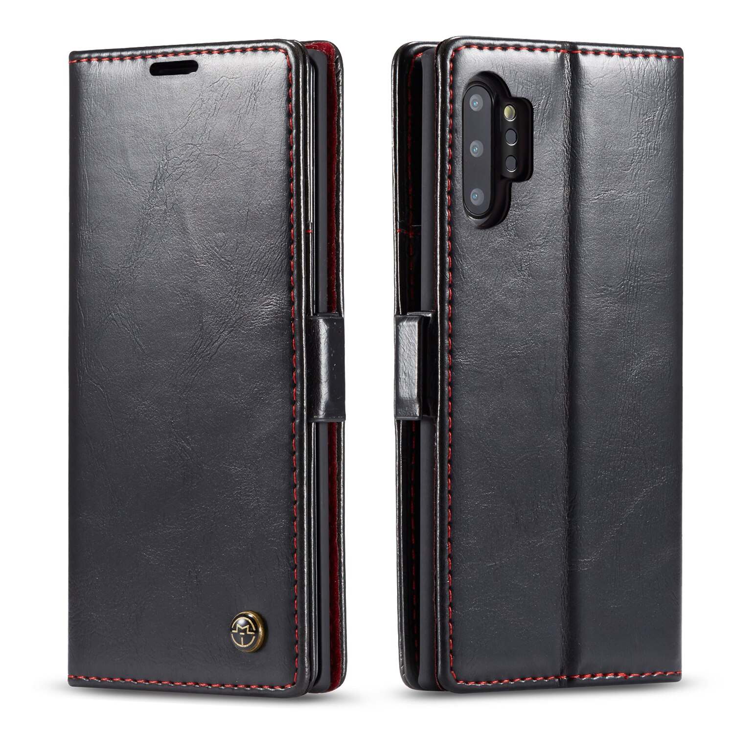 Husa piele fina, tip portofel, stand, inchidere magnetica, Samsung Galaxy Note 10 Plus, CaseMe, culoare Negru