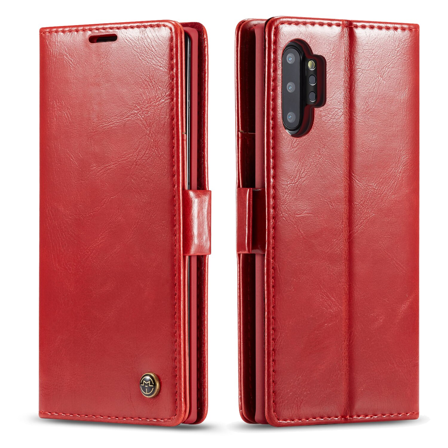 Husa piele fina, tip portofel, stand, inchidere magnetica, Samsung Galaxy Note 10 Plus, CaseMe, culoare Rosu
