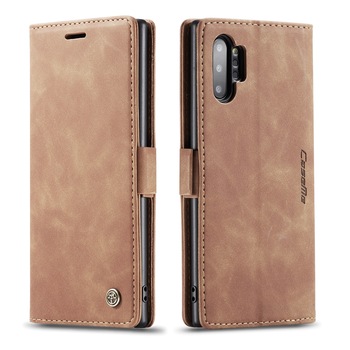Husa slim piele, tip portofel, stand, inchidere magnetica, textura catifelata, Samsung Galaxy Note 10 Plus - CaseMe, Maro