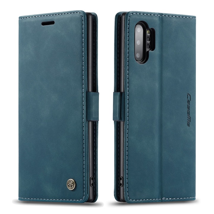 Калъф за Samsung Galaxy Note 10 Plus, CaseMe, slim, кожен, тип портфейл, стойка, магнитно закопчаване, кадифена текстура, Зеленикаво синьо