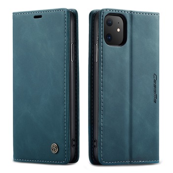 Husa iPhone 11, CaseMe, slim piele, tip portofel, stand, inchidere magnetica, textura catifelata, Albastru inchis Husa iPhone 11, CaseMe, slim piele, tip portofel, stand, inchidere magnetica, textura catifelata, Albastru inchis