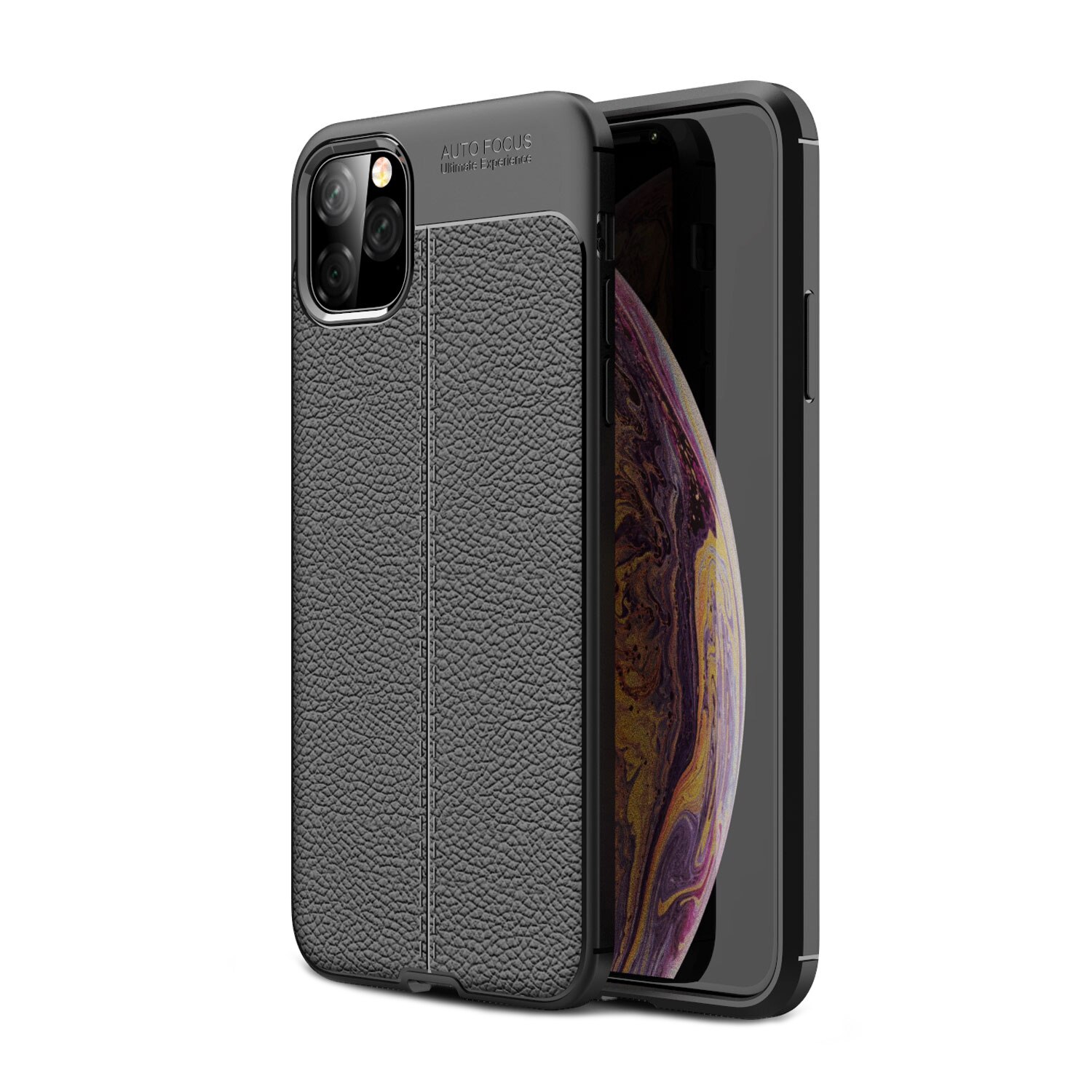 Husa iPhone 11 Pro Max, CaseME, silicon + TPU cu model piele, back cover, Negru