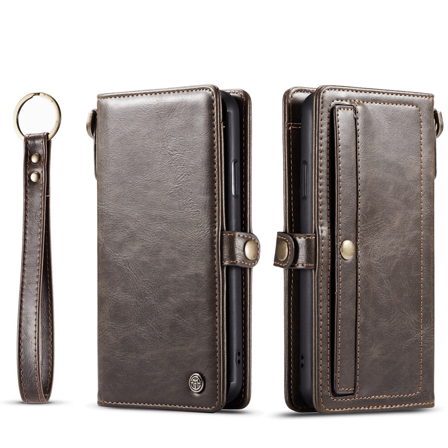 Husa iPhone 11 Pro Max, CaseME, piele, portofel, multifunctionala, buzunare carduri, bani, casti, chei, Maro coffee