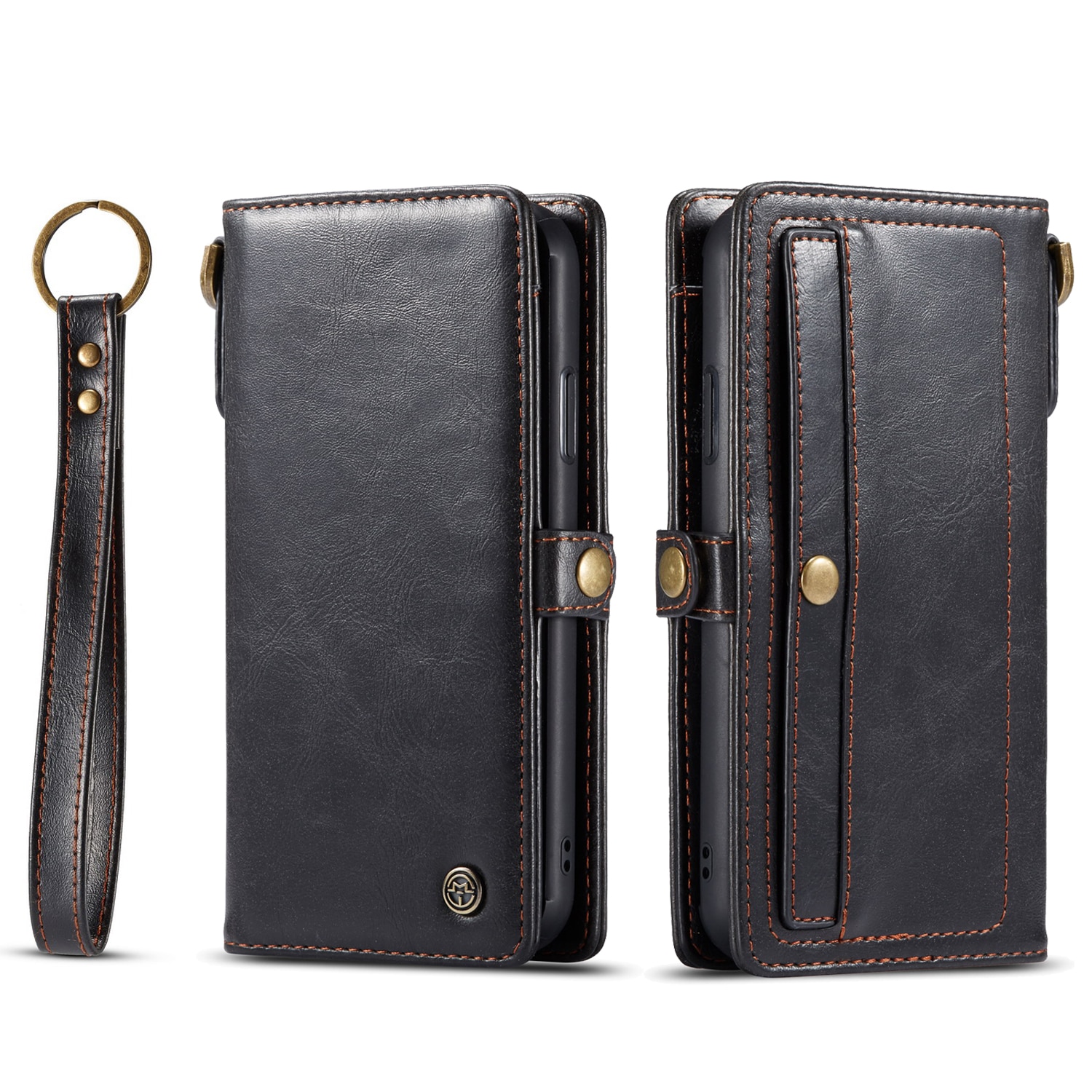 Husa iPhone 11, CaseME, piele portofel, multifunctionala, buzunare carduri, bani, casti, chei, Negru