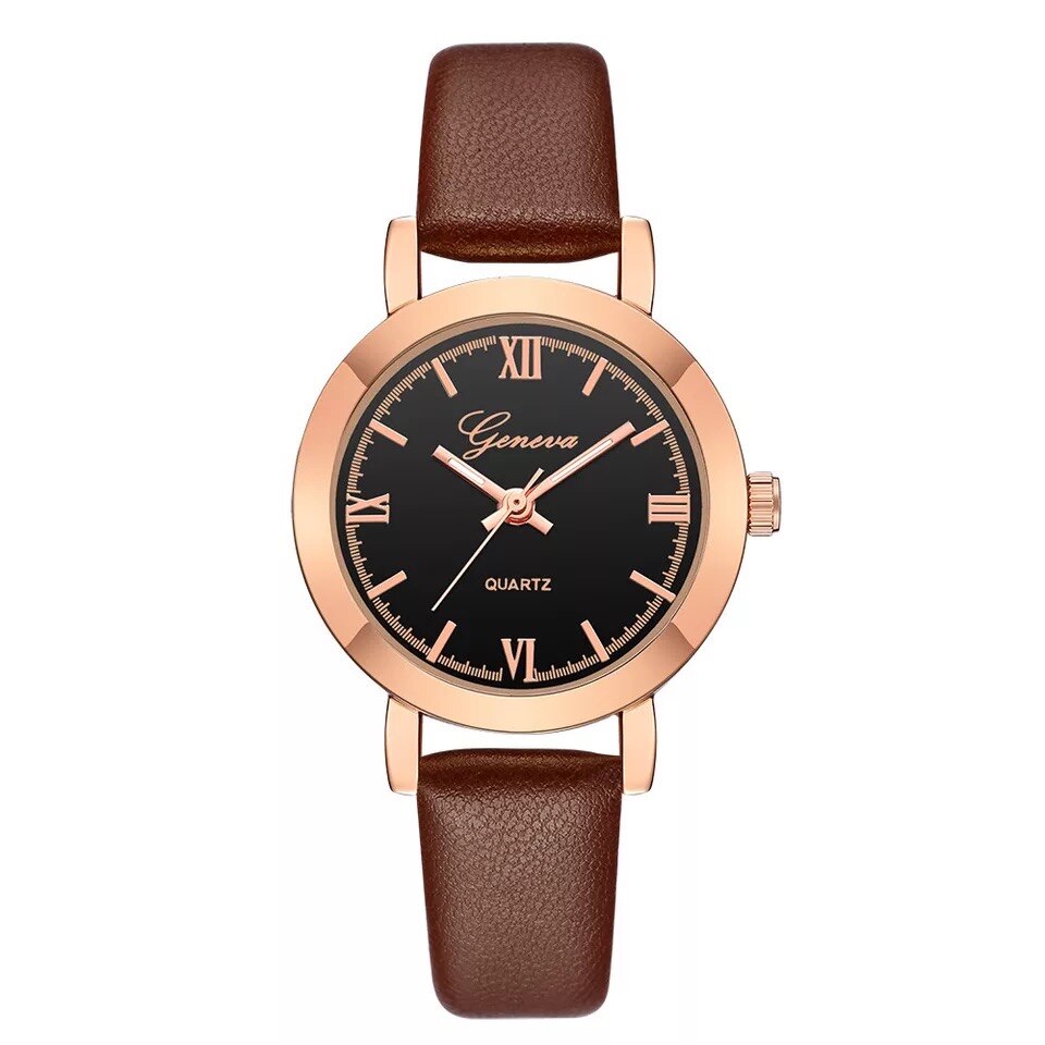 Ceas dama casual, Elegant Quartz Geneva model Premium G199-1 maro, curea piele, afisaj analog