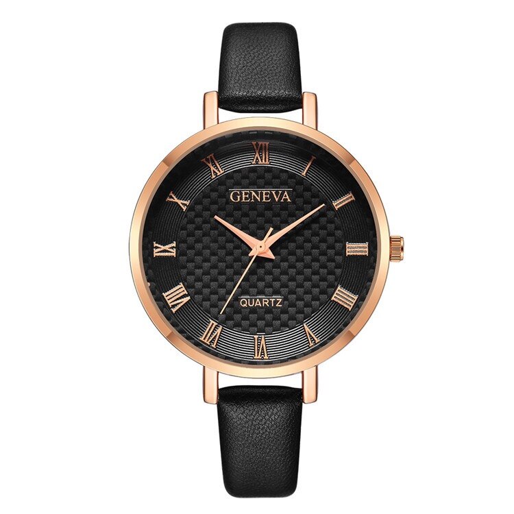 Ceas unisex casual, Elegant Quartz Geneva model Premium G198-6 negru, curea piele, afisaj analog