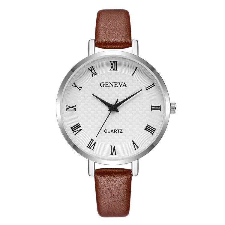 Ceas unisex casual, Elegant Quartz Geneva model Premium G198-3 maro, curea piele, afisaj analog