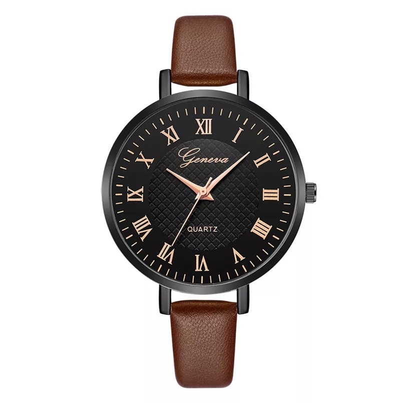 Ceas unisex casual, Elegant Quartz Geneva model Premium G198-1 maro, curea piele, afisaj analog