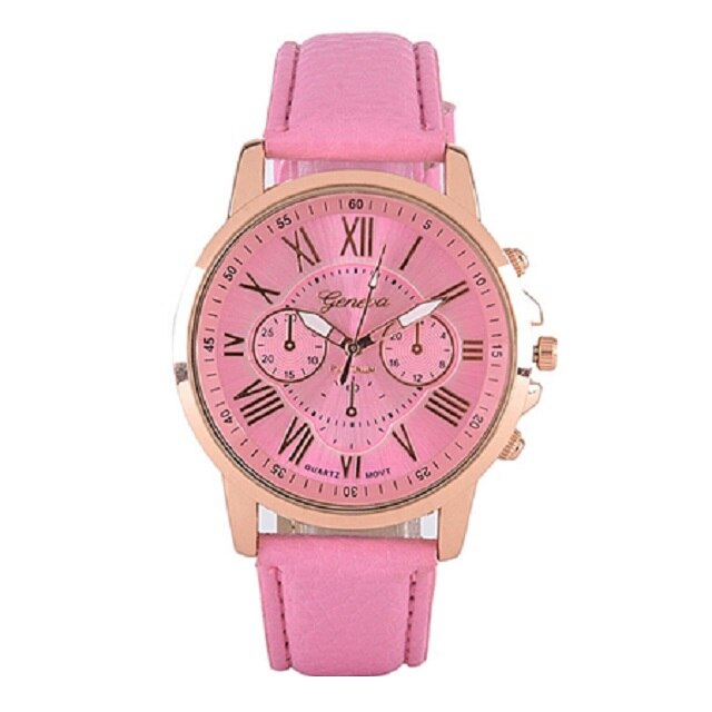 Ceas unisex casual, Elegant Quartz Geneva model Premium G191 roz, curea piele, afisaj analog