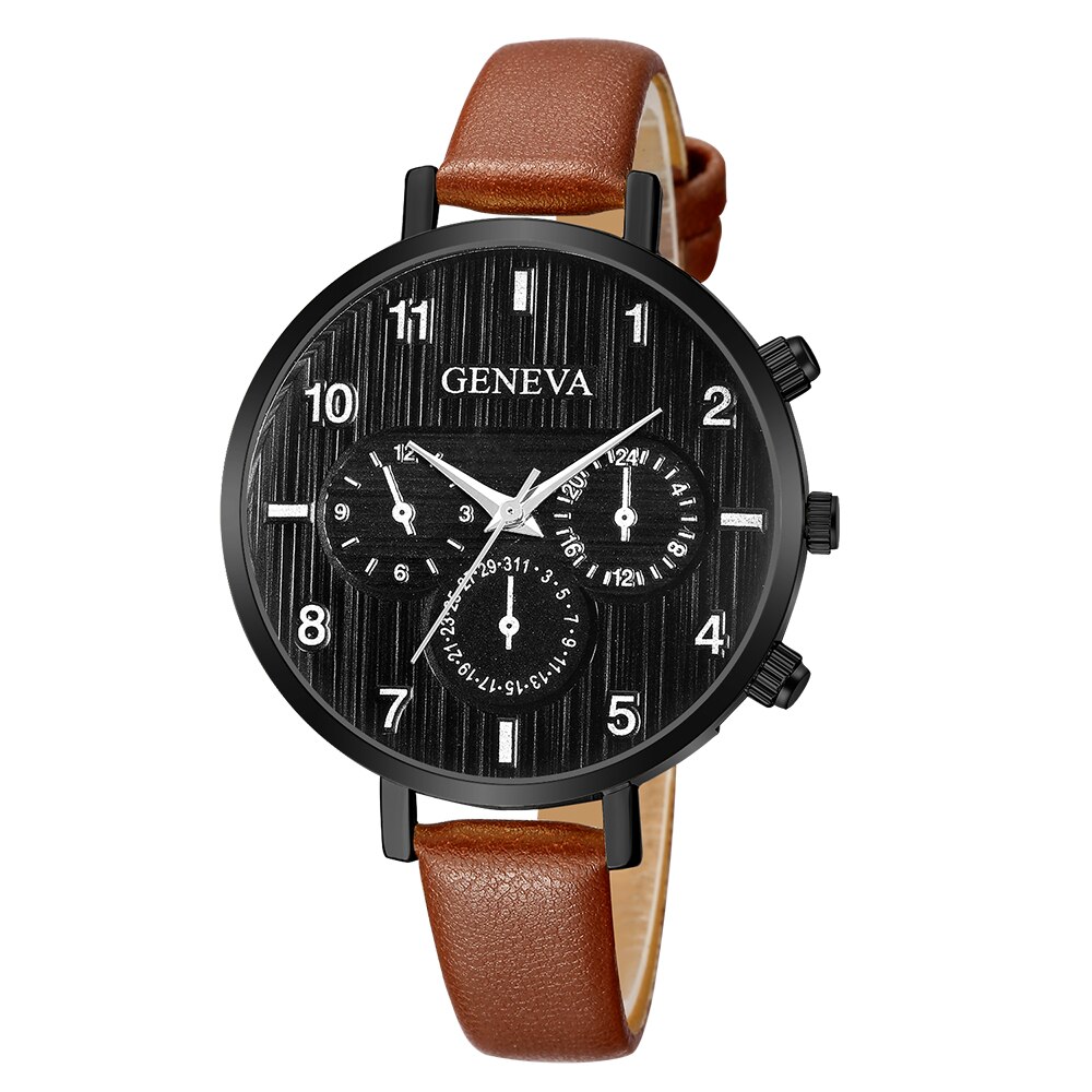 Ceas unisex casual, Elegant Quartz Geneva model Premium G190-15, curea piele, afisaj analog