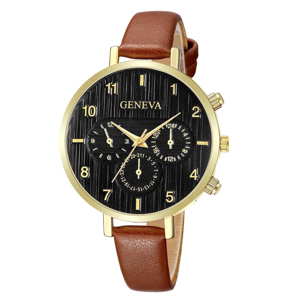 Ceas unisex casual, Elegant Quartz Geneva model Premium G190-11, curea piele, afisaj analog
