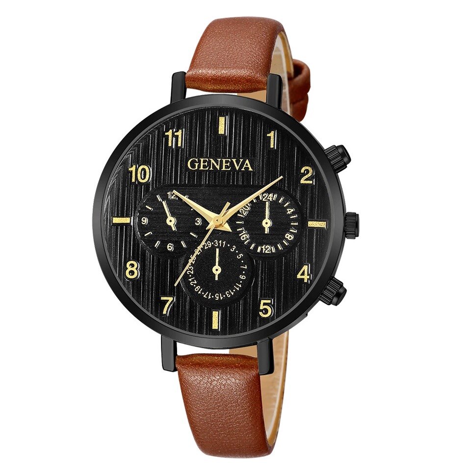 Ceas unisex casual, Elegant Quartz Geneva model Premium G190-9, curea piele, afisaj analog