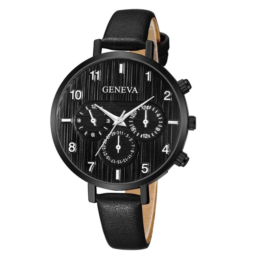 Ceas unisex casual, Elegant Quartz Geneva model Premium G190-8, curea piele, afisaj analog