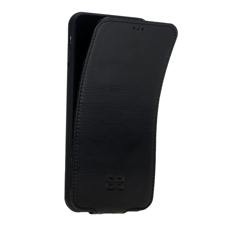 Калъф за iPhone XS Max, Bouletta, тънък премиум естествена кожа, вертикален магнитен флип капак, мека TPU рамка, Rustic black