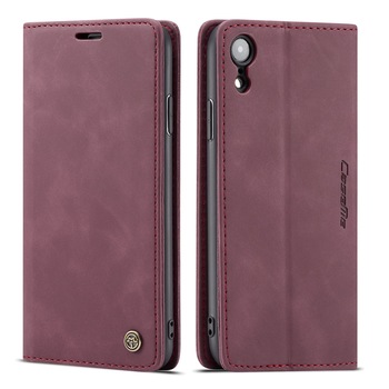 Husa iPhone XR, CaseMe, slim piele, tip portofel, stand, inchidere magnetica, textura catifelata, culoare Visiniu Husa iPhone XR, CaseMe, slim piele, tip portofel, stand, inchidere magnetica, textura catifelata, culoare Visiniu