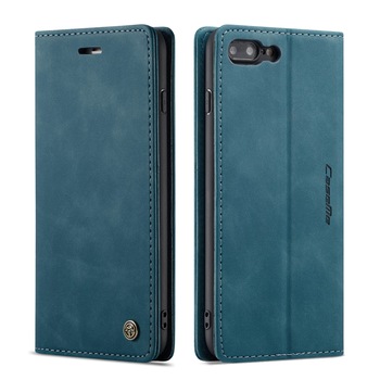 Husa iPhone XS Max, CaseMe, slim piele, tip portofel, stand, inchidere magnetica, textura catifelata, culoare Albastru
