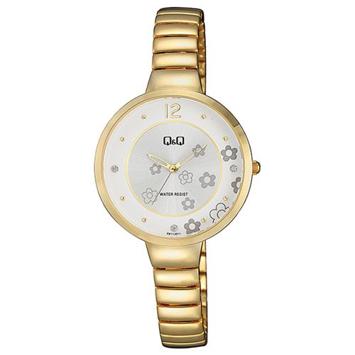 Ceas de dama Q&Q fashion auriu cu imprimeu pe ecran