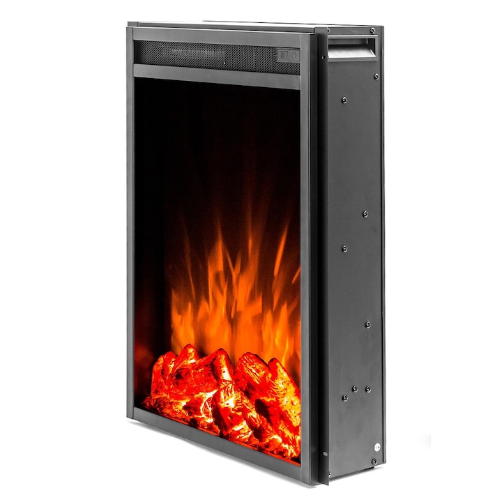 Semineu electric, Masomi, Miriam-18' 1600 W, Negru, 50*60*14 cm, Iluminare LED, Telecomanda, Luminozitate reglabila